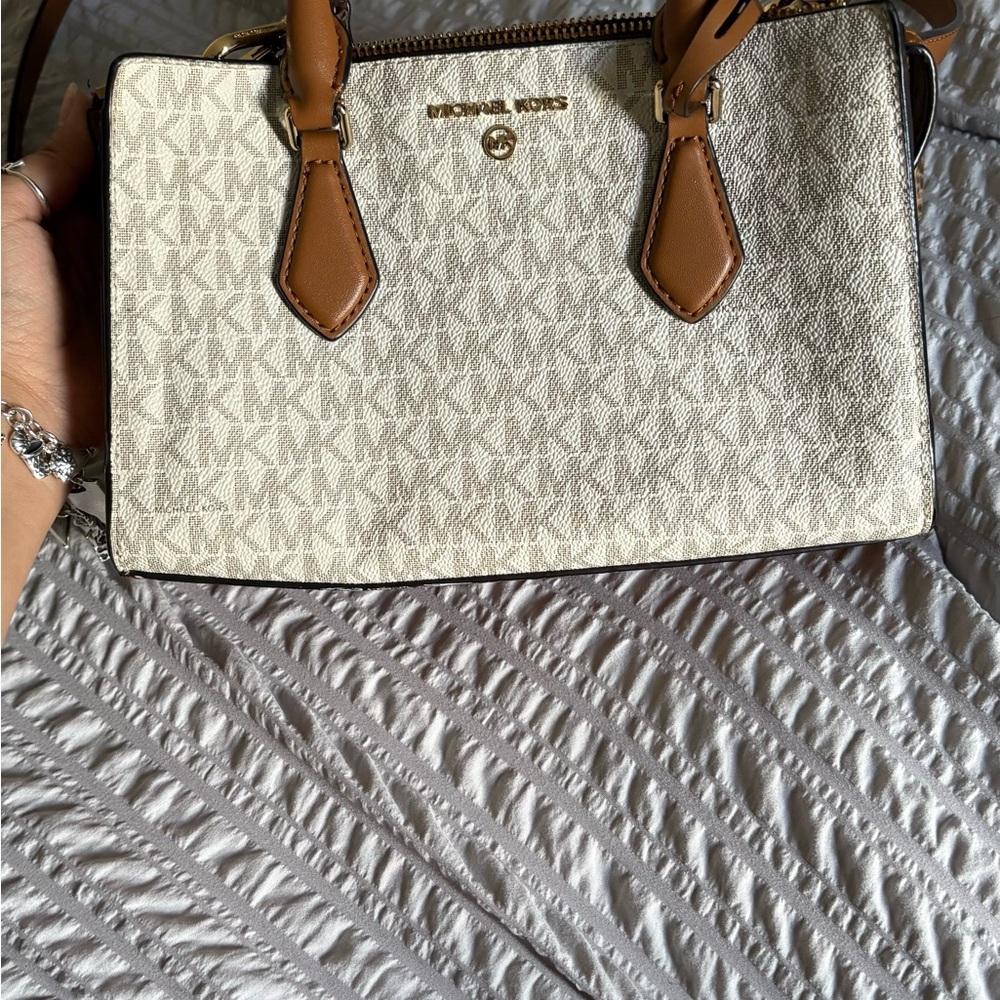 Michael Kors White and Brown Satchel